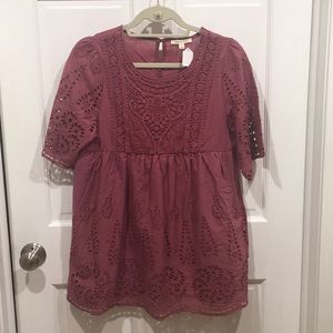 Roolee Mauve/plum crochet tunic top size small NWT